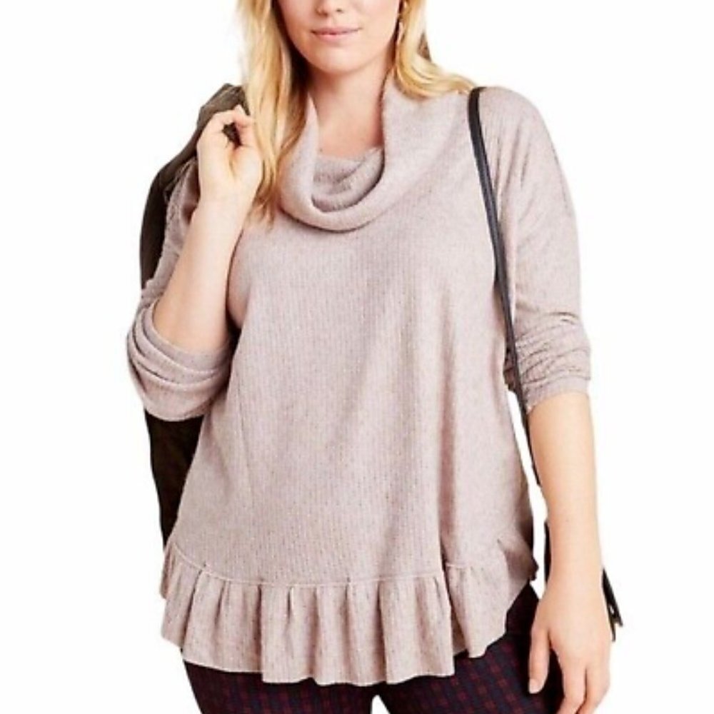 New Maeve Anthropologie Dusty Rose Pink Soft Cowl Neck Ruffle Hem Blouse Size 1X